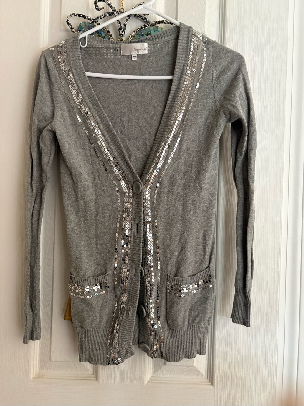 Spiegel Gray Sequin-Trim Cardigan